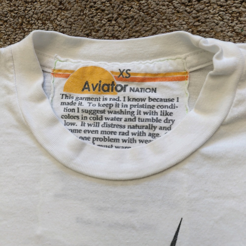 Aviator Nation Womens White Lightning Bolt Graphic T-Shirt Raw Hem XS USA Made - Picture 3 of 9